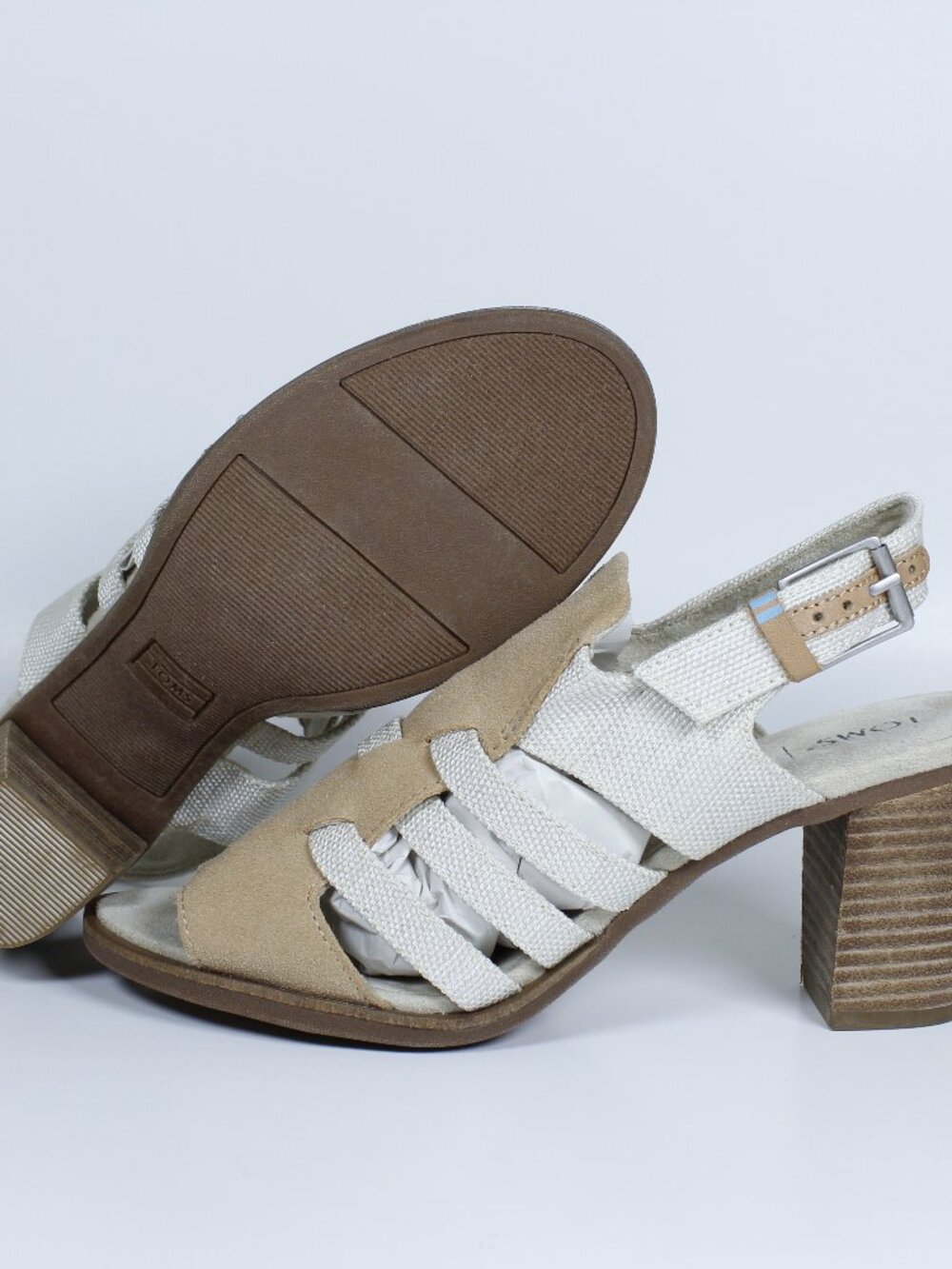 Toms Majorca Woven Sandals - Heeled Sandals - Beige - Size 8 US / 6 UK